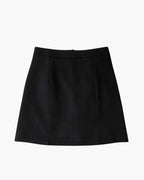 Women's Tailored Mini Skirt with Side Slit and Back Zip - Black