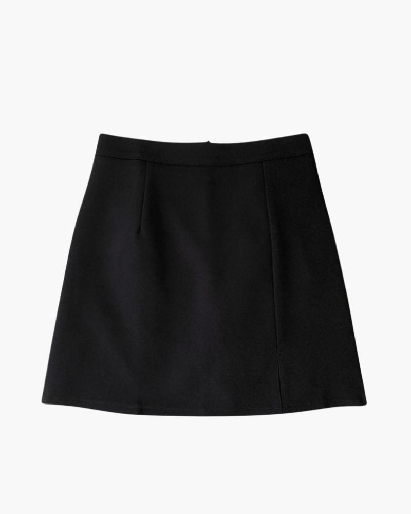 Women's Tailored Mini Skirt with Side Slit and Back Zip - Black