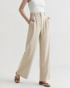 Women's Wide-Leg Trousers with Tailored Waistband and Fluid Fall - Beige