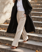 Women's Wide-Leg Trousers with Tailored Waistband and Fluid Fall - Beige