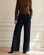 Women's Wide-Leg Trousers with Tailored Waistband and Fluid Fall - Navy