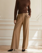 Women's Wide-Leg Trousers with Tailored Waistband and Fluid Fall - Brown