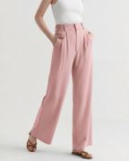 Women's Wide-Leg Trousers with Tailored Waistband and Fluid Fall - Pink