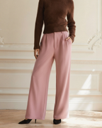 Women's Wide-Leg Trousers with Tailored Waistband and Fluid Fall - Pink