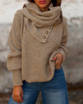 Wrap-Style Cowl Collar Knit Sweater in Coffee - Coffee