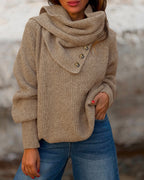 Wrap-Style Cowl Collar Knit Sweater in Coffee - Coffee