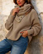 Wrap-Style Cowl Collar Knit Sweater in Coffee - Coffee